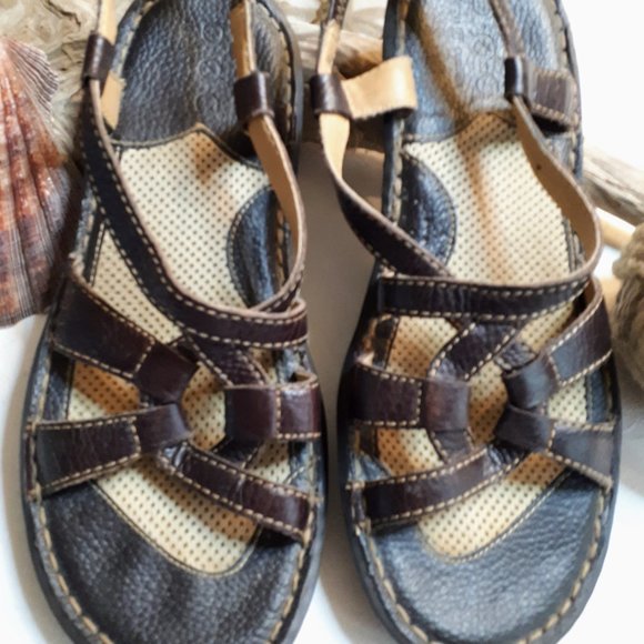 BOC Brown Leather Sandals with Top-Stitching - Picture 2 of 4